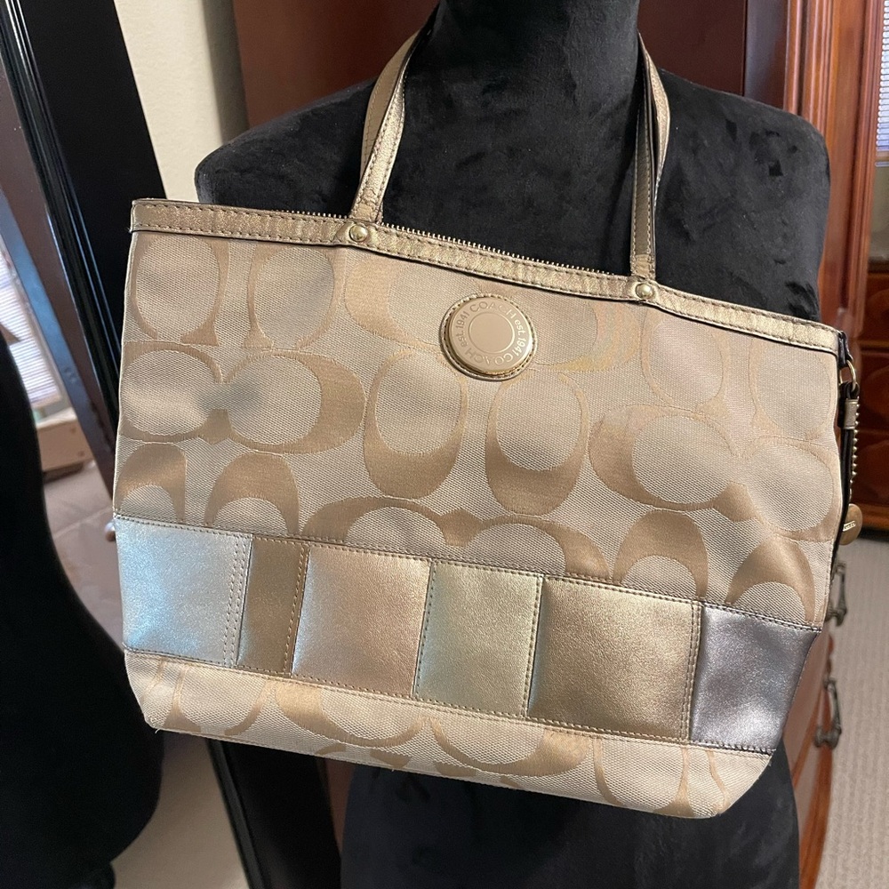 Elegant Beige & Gold Coach Purse